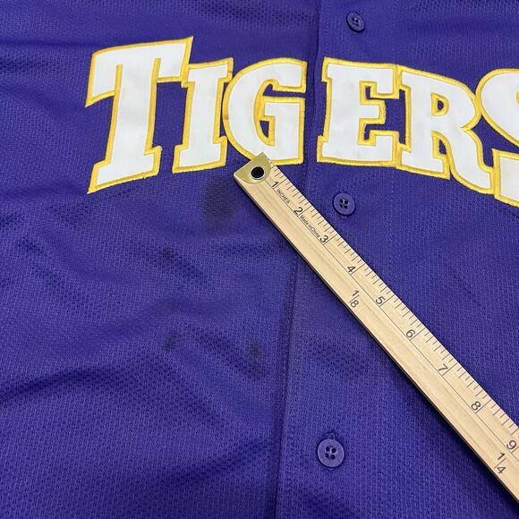 Starter LSU TIGERS Vtg 1990s y2k Championship Sleeve Baseball Jersey 2XL READ DE - Picture 2 of 7